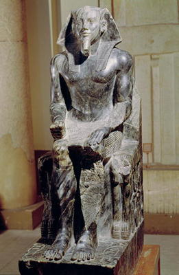 Statue of Khafre (2520-2494 BC) enthroned, from the Valley Temple of the Pyramid of Khafre at Giza, from 4th Dynasty Egyptian