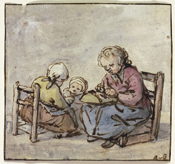 Drei Mädchen, das älteste beim Spitzenklöppeln from Adriaen van Ostade