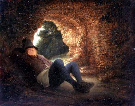 Peasant sleeping in a ruined vault from Adriaen van Ostade
