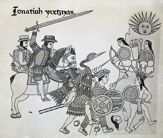 Fight between the Spanish and the Aztecs, plate from ''Antiguedades Mexicanas'' from Alfredo Chavero 1892Spanish School