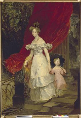 Portrait of Grand Duchess Elena Pavlovna of Russia (1807-1873) with her daughter Maria