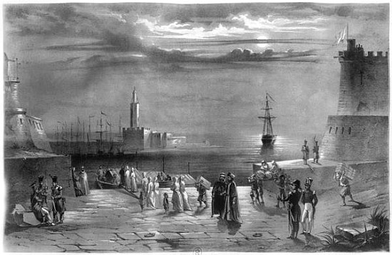 The Dey Hussein Ibn El Hussein (1765-1838) leaving Algiers after the city has been captured on the 4 from Coppin