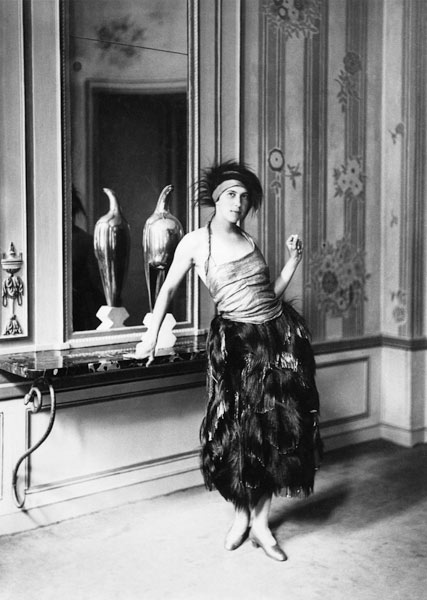 Madame Poiret in a dress by Paul Poiret (1879-1944) 1919 (b/w photo)  from Delphi Studio
