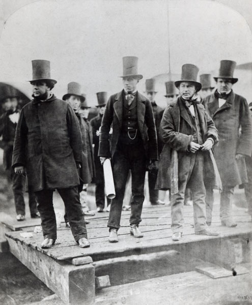 (L to R) John Scott Russell, Henry Wakefield, Isambard Kingdom Brunel and Lord Derby at the launch o from English Photographer