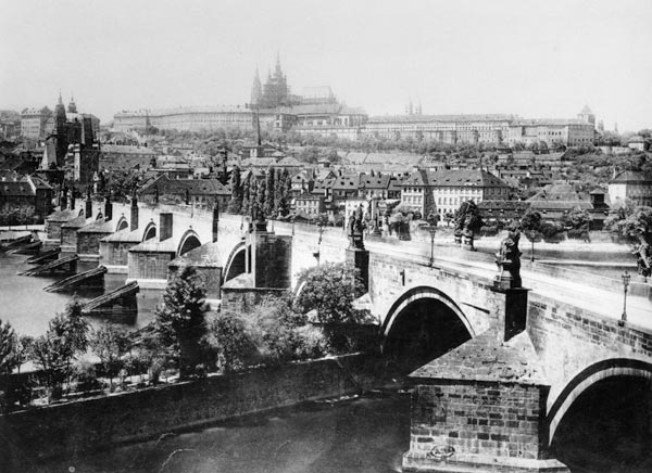 View of Prague showing the Imperial Palace (Hradschin) and the Charles Bridge, late 19th century (b/ from French Photographer