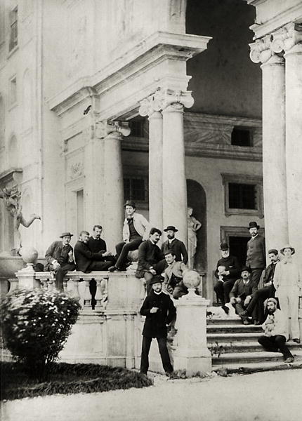 Residents of Villa Medici in Rome, photo sent and dedicated by Claude Debussy (1862-1918) to his par from French Photographer