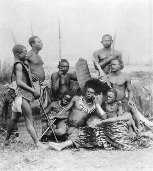Warriors, Belgian Congo, 1894 (b/w photo)  from French Photographer