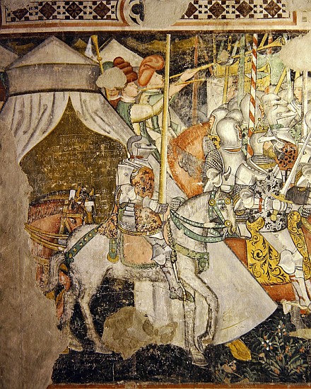 Army on horseback, detail of a battle scene from Italian School