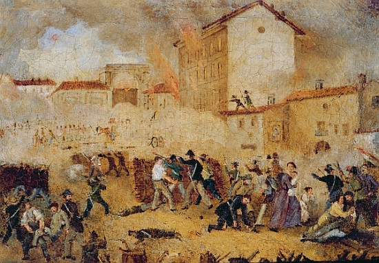 Fighting at Porta Tosa during the Five Days of Milan from Italian School