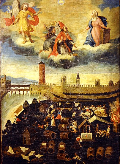 Votive banner depicting the plague in Trento in 1636 from Italian School