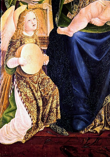 Madonna and Child with Angel Musicians, detail of an Angel Playing the Lute, c.1490-1500 from Lombard School