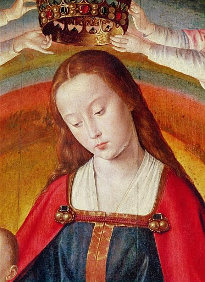 The Virgin Mary with her Crown, detail of the Coronation of the Virgin, centre panel from the Bourbo from Master of Moulins (Jean Hey)