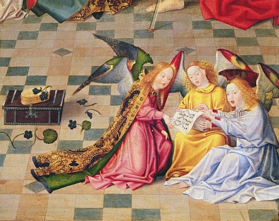 Angel musicians from the right panel of the altarpiece of the Seven Joys of the Virgin, c.1480  (det from Master of the Holy Family