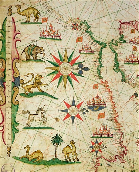 The North African Coast, from a nautical atlas, 1651(detail from 330919) from Pietro Giovanni Prunes