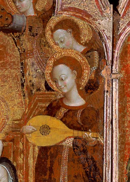 Detail of angel musicians from a painting of the Virgin and Child surrounded by six angels, 1437-44 from Sassetta (Stefano di Giovanni di Consolo)