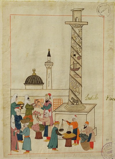 Ms. cicogna 1971, miniature from the ''Memorie Turchesche'' depicting an open-air market in a piazza from Venetian School