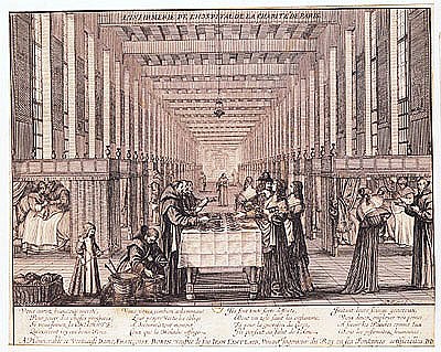 The Infirmary of the Sisters of Charity during a visit of Anne of Austria (1601-66) 1635 (see also 2 from Abraham Bosse