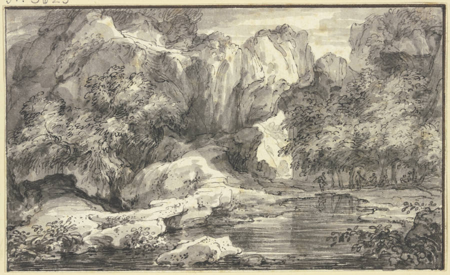Große Felspartie an einem See from Abraham Genoels d. J.