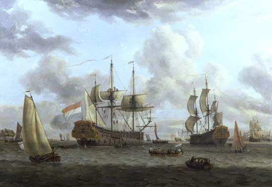 Dutch Shipping Scene in a Wide Estuary from Abraham J. Storck