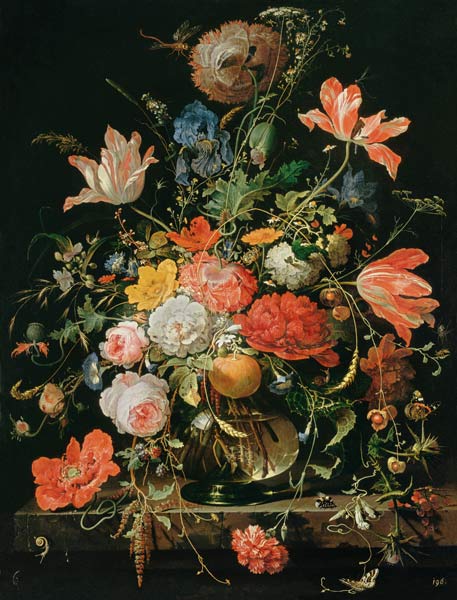 Ein Glas mit Blumen und Orangenzweig from Abraham Mignon