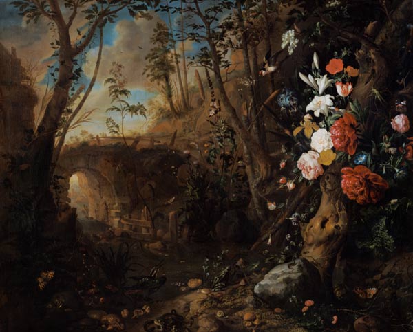 Uferlandschaft mit Blumen from Abraham Mignon