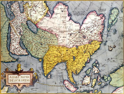 Asia: Map of the continent including Japan and the East Indies with part of New Guinea, c.1580 (colo from Abraham Ortelius