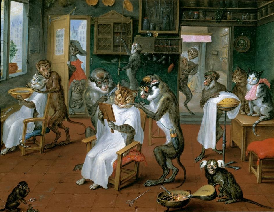 Barbierstube mit Affen und Katzen from Abraham Teniers