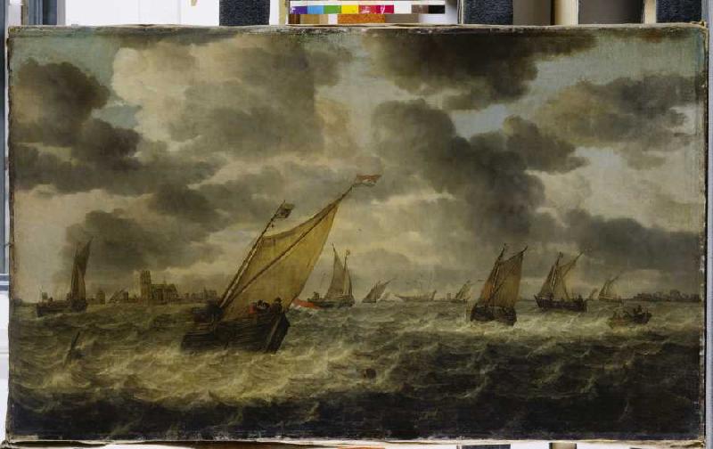Die Mündung der Maas mit Segelbooten und Ruderkahn, im Hintergrund Dordrecht from Abraham van Beyeren