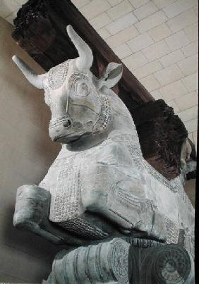 Persian style capital from a column of the Apadana, from the Palace of Darius the Great at Susa, Ira