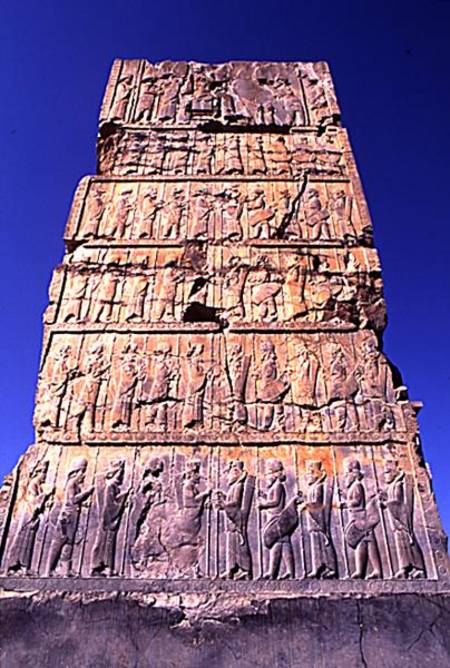 West entrance to the Hundred Column Hall, depicting rows of dignitaries supporting the King at the t from Achaemenid