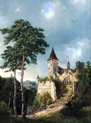 Castle in the Mountains, 1858 (oil on canvas) from Adolf Rudolf Holtzhaub