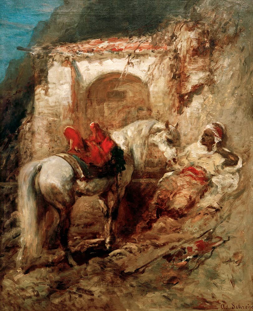 Zwei Freunde (Ein Araber mit seinem Pferd an einem Brunnen) from Adolf Schreyer