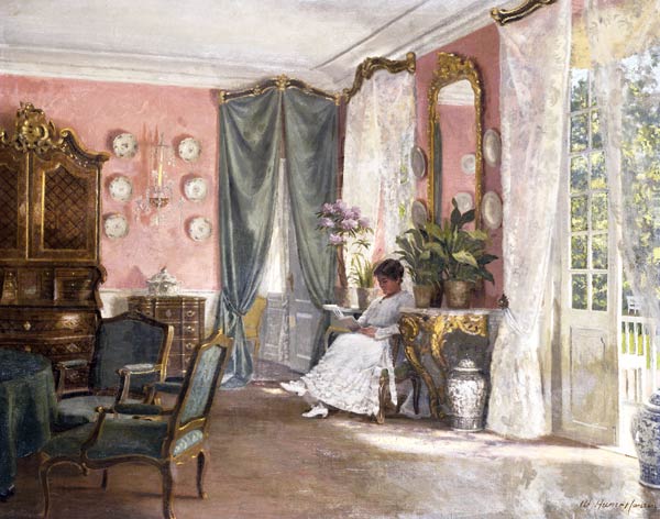 Lesende in einem Gartenzimmer. from Adolf Heinrich Hansen
