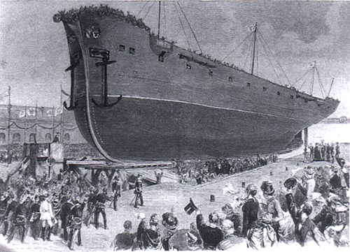 Mise à l´eau d´un croiseur-frégate from Adolph Friedrich Erdmann von Menzel