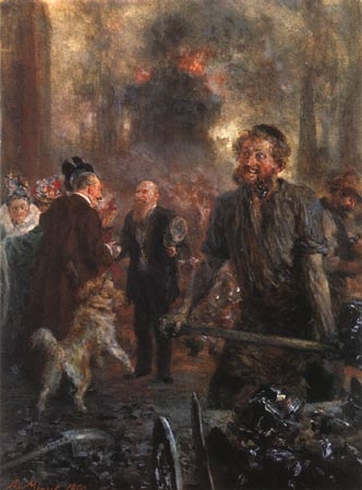 Ouvrier tenan e timon du chariot devant la voie de laminage from Adolph Friedrich Erdmann von Menzel