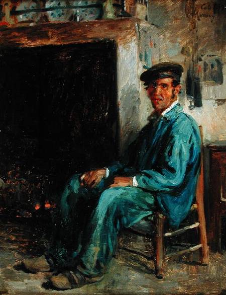 A Peasant in Front of a Hearth from Adolphe-Felix Cals
