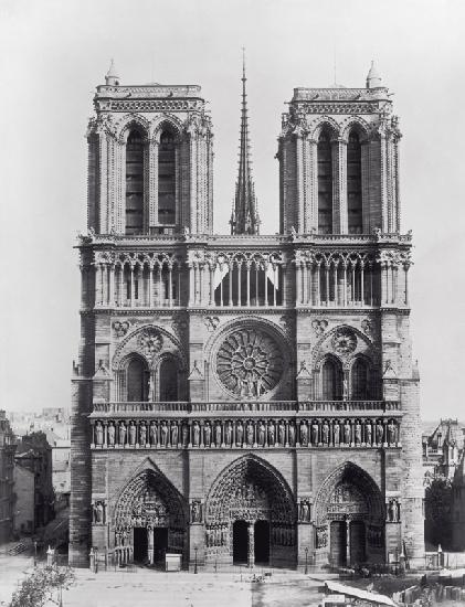 Facade of Notre-Dame, Paris, late 19th century (b/w photo) 