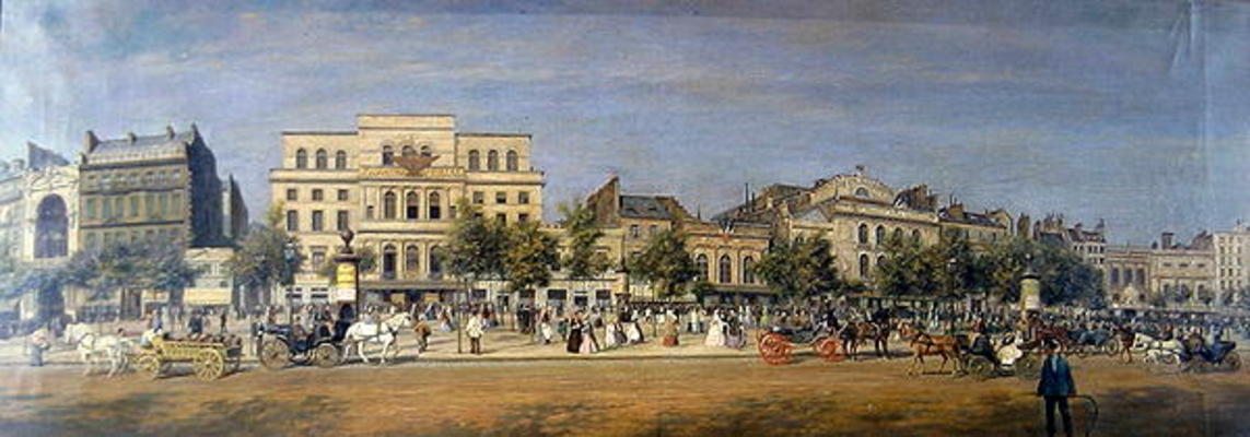 Panorama of Le Boulevard du Temple and its several theatres, c.1860 (colour litho) from Adolphe Martial Potemont