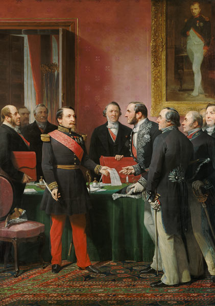 Napoleon III (1808-73) Hands Over The Decree allowing the Annexation of the Suburban Communes of Par from Adolphe Yvon