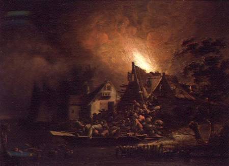 Villagers Struggling to put out a Cottage Fire from Adriaen Lievensz van der Poel
