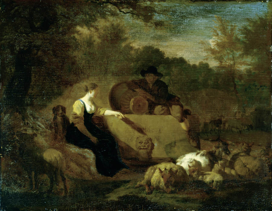 Hirt und Hirtin mit ihrer Herde am Brunnen from Adriaen van de Velde