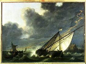 Boats in the Estuary of Holland Diep in a Storm
