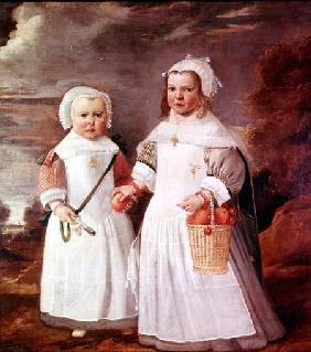 Two young girls in a landscape
