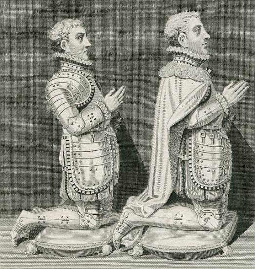 Henry Stuart, Lord Darnley and his brother Charles Stuart, Earl of Lennox, kneeling before their mot from (after) English School