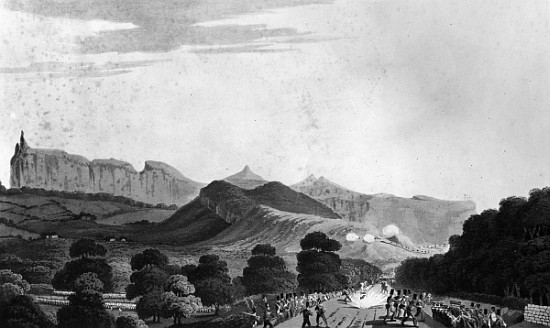Part of the British Army forming before Port Louis; engraved by I. Clark from (after) English School