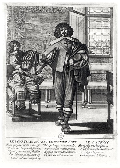 Courtier following the last royal edict in 1633 and his lacquey from (after) Abraham Bosse