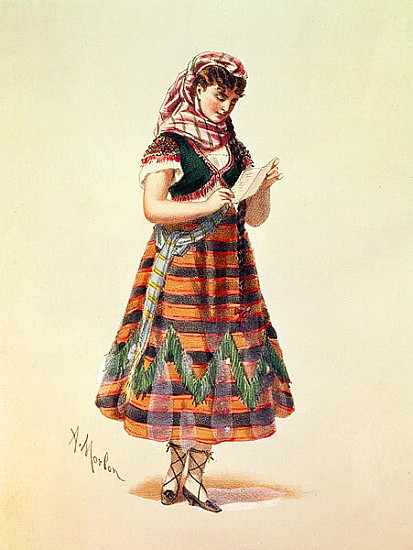 Hortense Schneider in her role in Offenbach''s operetta ''La Perichole'', illustration from ''Costum from (after) Antony Paul Emile Morlon