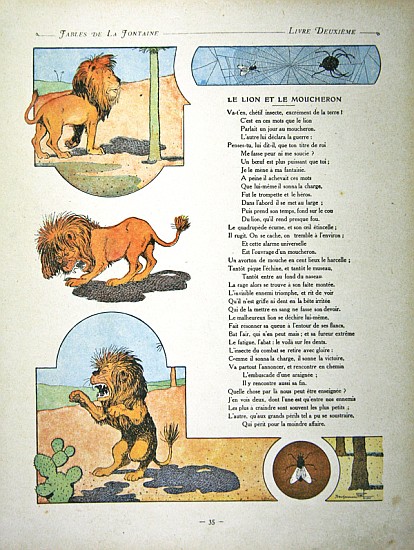 The lion and the gnat, illustration from ''Fables'' Jean de la Fontaine, 1906 edition from (after) Benjamin Rabier