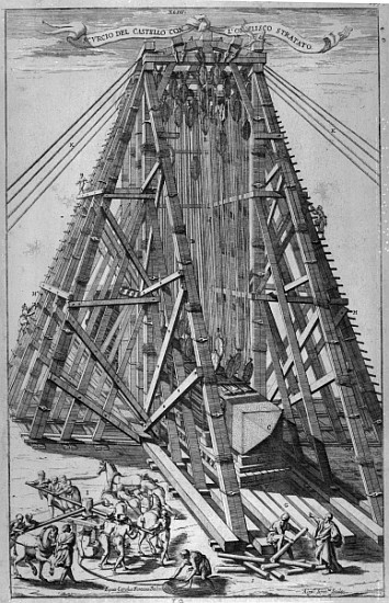 Erecting the Ancient Egyptian Obelisk in St. Peter''s Square, Rome; engraved by Alessandro Specchi from (after) Carlo Fontana