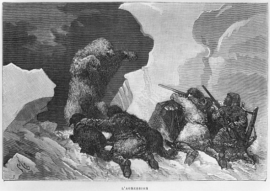 Attack, illustration from ''Expedition du Tegetthoff'' Julius Prayer (1841-1915) from (after) Edouard Riou